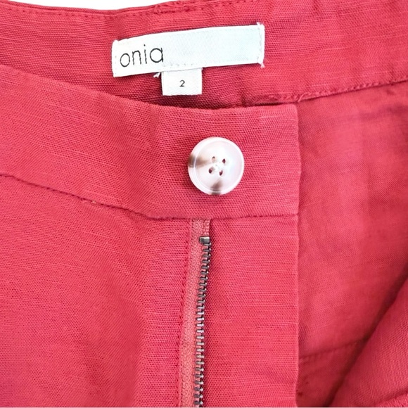 NWT Onia Air Linen Pleated Trousers Size 2 | Dark Red Wide Leg High Rise Pants - Picture 5 of 13